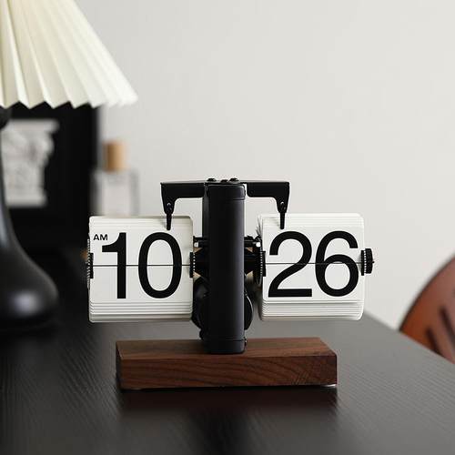 轻奢自动翻页时钟桌面摆件复古机械表摆台式数字钟表创意客厅装饰 - 图0