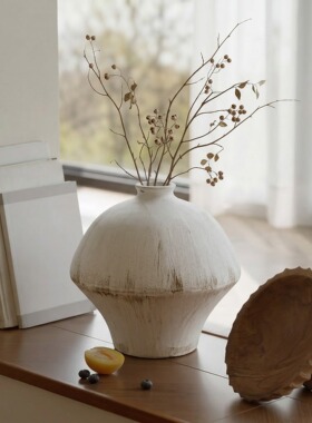 电视柜装饰品摆件高级感小众复古陶瓷花瓶侘寂风客厅插花轻奢高档