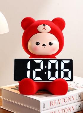 2026新年装饰品氛围布置家里轻奢高档客厅电视柜红色兔子时钟摆件