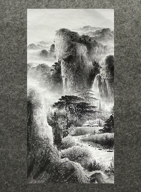 8墨锦轩中堂精品国画纯手绘水墨四尺山水画福地雅居AF4111201-3
