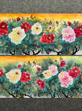 180X68厘米精品国画花鸟画纯手绘水晶牡丹小六尺牡丹AJ6021201-15