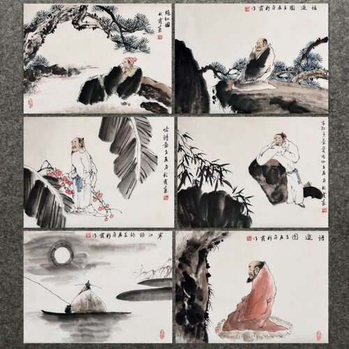 44X33CM装饰国画纯手绘禅意字画四尺六开人物画小品AS5070631-55 - 图2