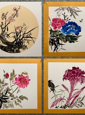 50X50CM装饰国画纯手绘卡纸花鸟字画三尺斗方花鸟画AM5121601-30