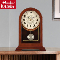 New Chinese Solid Wood Seat Clock Living Room Brief Silent Bench Bell Household Retro Quartz Clock Creative Clock Decoration Pendulum