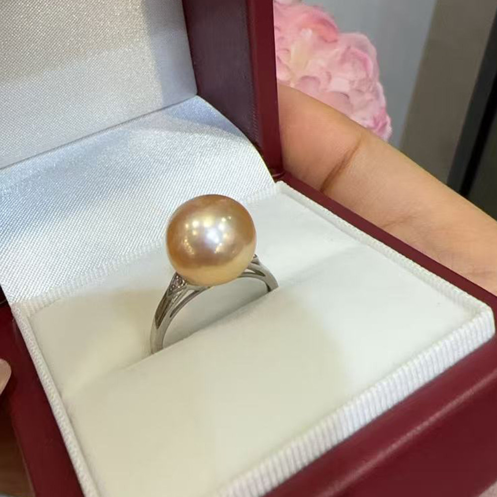 11-12 gold pink freshwater pearl ring with 925 silver setting