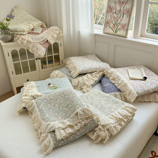 Korean-style cotton double-layer yarn bed cover new floral pure cotton three-piece set four seasons universal thickened cotton anti-slip sheet