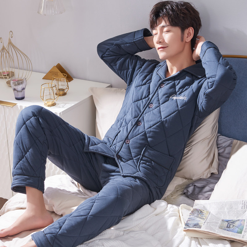 圆人男士睡衣秋冬款加厚纯棉夹棉春秋加棉开衫新款大码家居服套装,淘宝优惠券,粉丝福利购,淘宝优惠卷