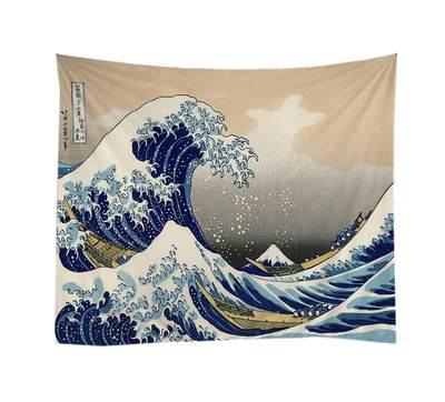 神奈川冲浪里日式浮世绘海浪挂布墙面背景装饰画布挂毯沙滩巾桌布 虎窝淘