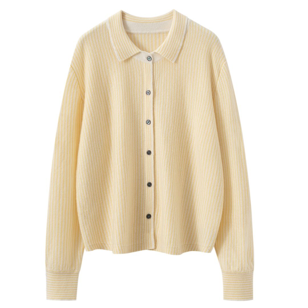 竖条纹撞色条纹控polo领100%山羊绒衬衫秋冬针织羊绒衬衣开衫,淘宝优惠券,粉丝福利购,淘宝优惠卷