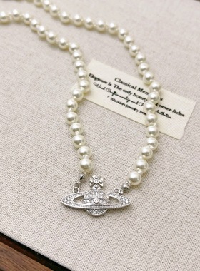 韩版时尚小众设计土星珍珠项链轻奢锁骨链女夏高级感气质颈链配饰