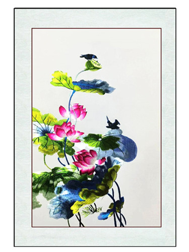 湘绣画苏绣刺绣成品挂画天明刺绣品牌刺绣翠鸟荷花图百年好合挂画 - 图3
