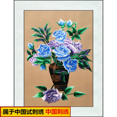 Вышивка Сучжоу 牡丹真丝精品苏绣刺绣成品绣片布料客厅书房玄关走廊装饰挂画花瓶