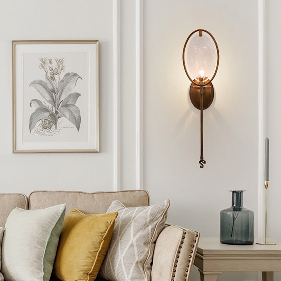 American retro personalized all-copper living room long pole wall lamp