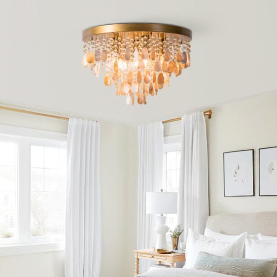 American French style personalized warm shell bedroom ceiling lamp