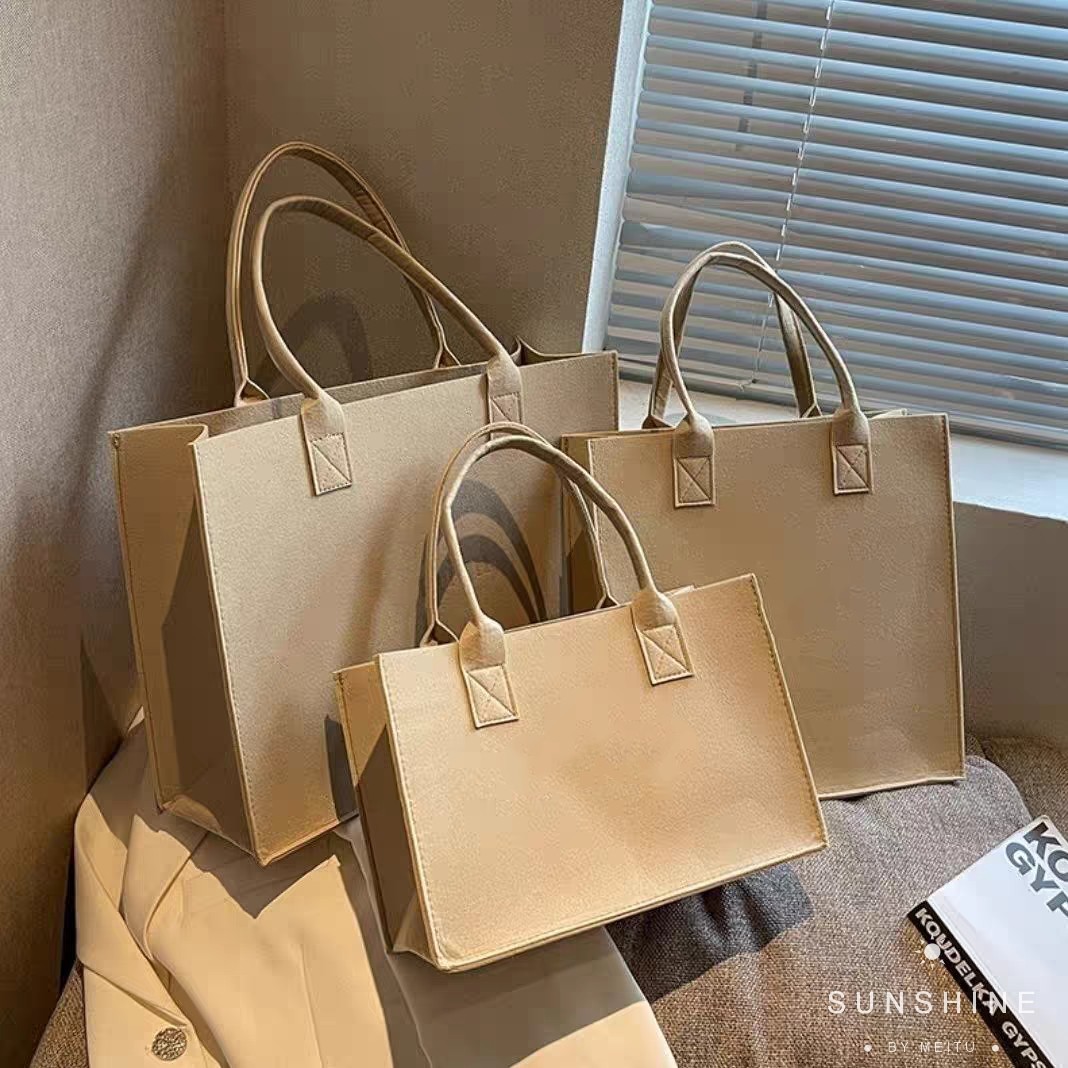 裸包加厚纯色无log简约高级感毛毡包大容量单肩包手提包可定制log,淘宝优惠券,粉丝福利购,淘宝优惠卷