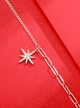 梦祥银925银手链八芒星锆石镶嵌个性化带链尾可调节女款送闺蜜礼