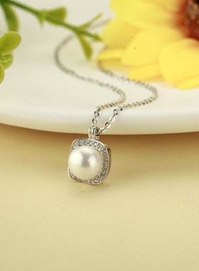 梦祥银925银吊坠银镶嵌锆石珍珠套链时尚女款珍珠项链送女友礼物