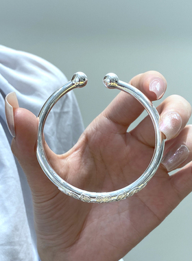 梦祥银990足银手镯女实心小众