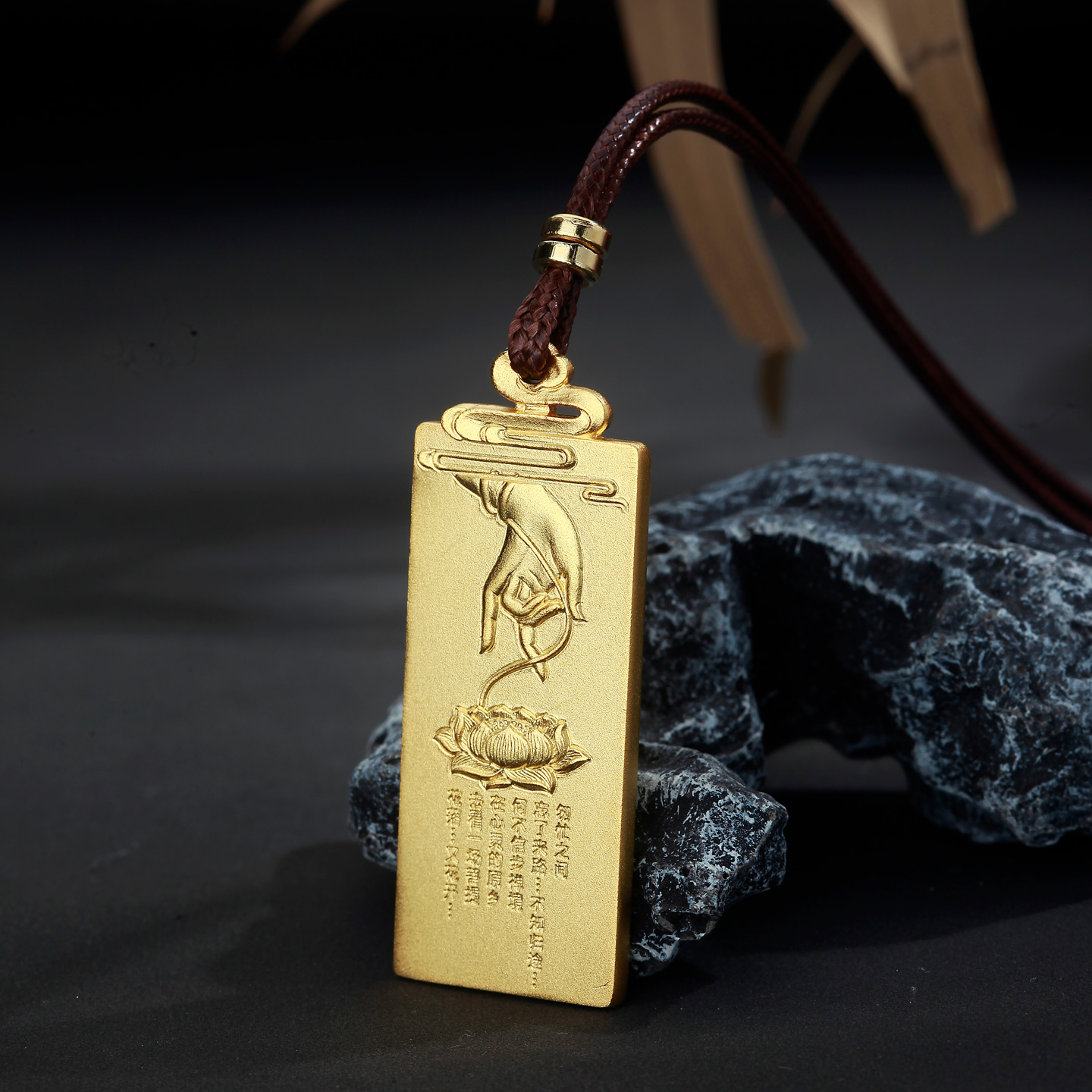 [电商专供]梦祥银999足银吊坠女佛手莲花项链坠实心复古做旧描金 - 图1