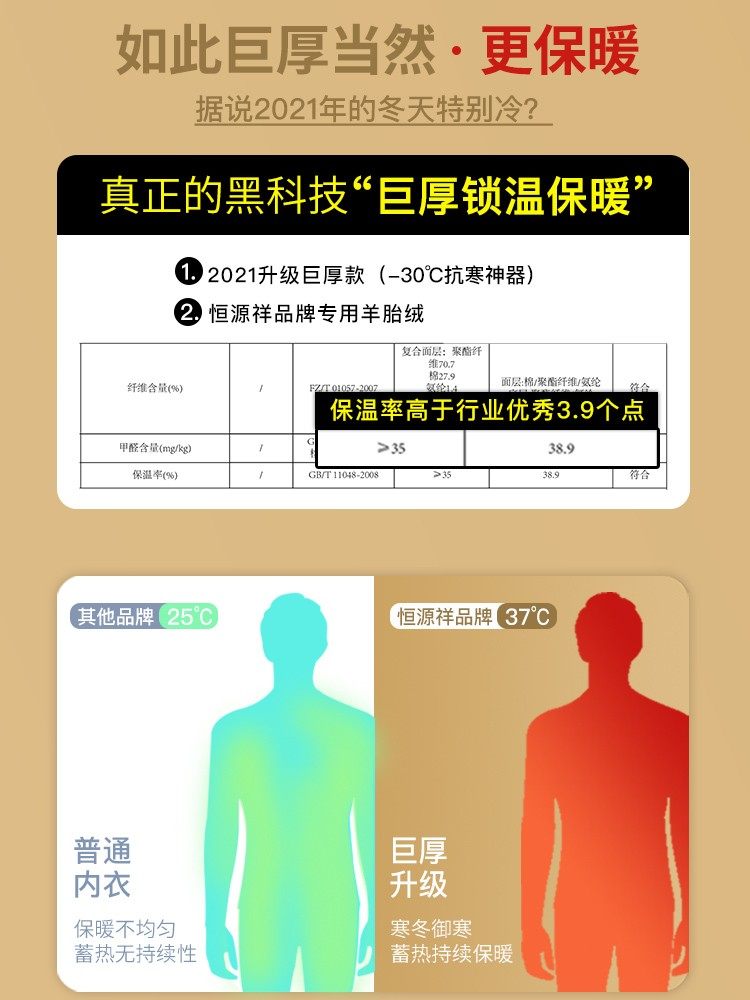 恒源祥超厚保暖加绒中老年男保暖衣 恒源祥铁源保暖上装