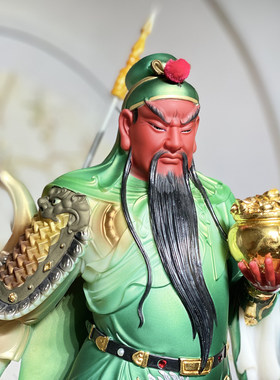 汉白玉托宝关公关二爷武财神摆件