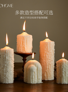 手作白色滴泪蜡烛室内艺术风摆件