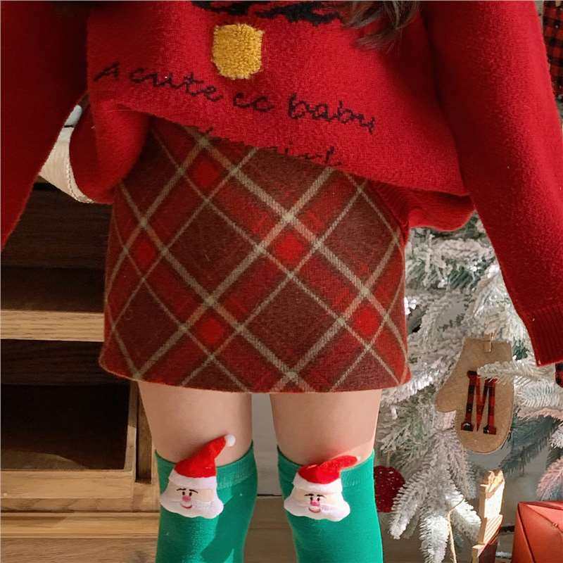 女童毛呢半裙秋冬款儿童加厚红色格纹短裙宝宝圣诞新年加绒半身裙,淘宝优惠券,粉丝福利购,淘宝优惠卷