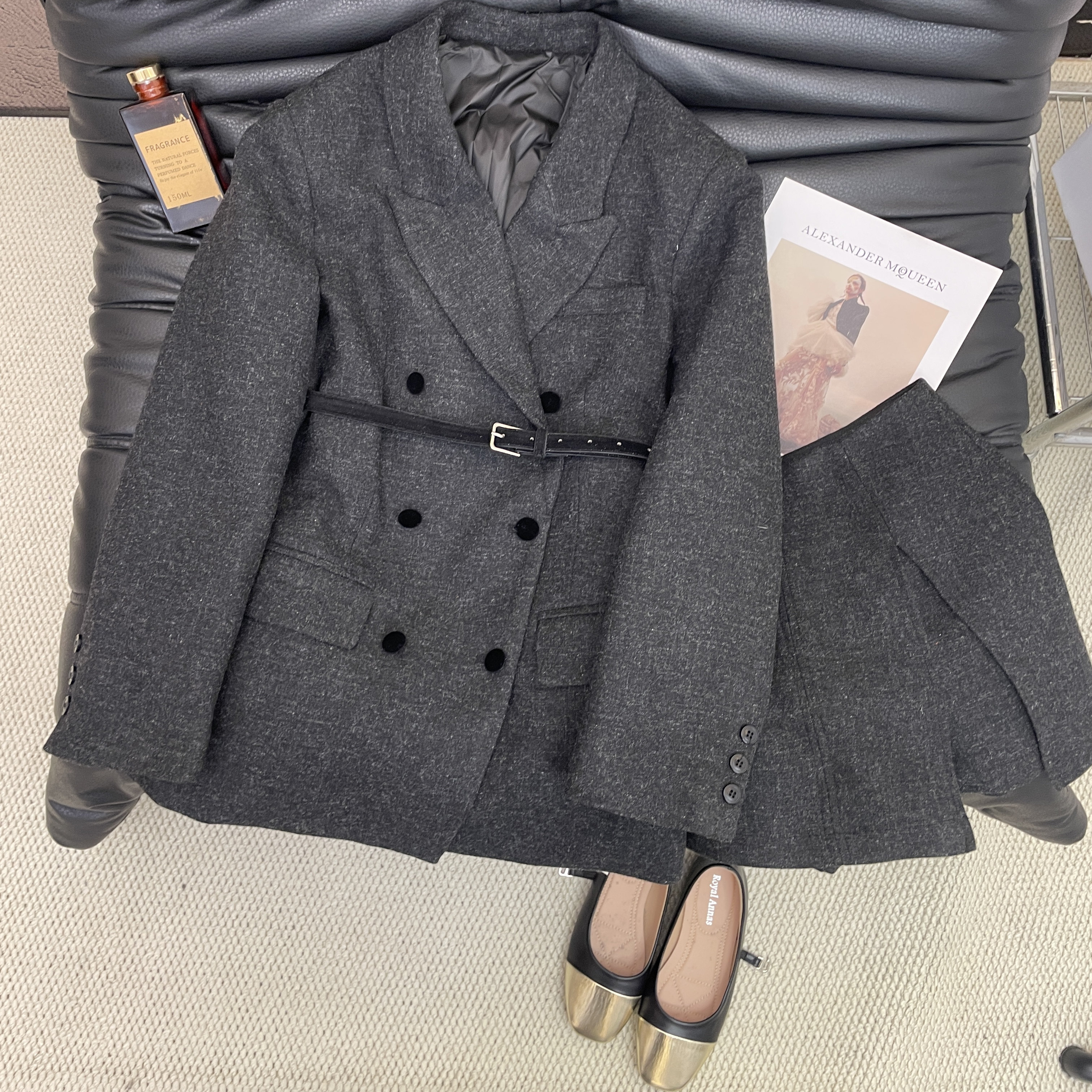 西装毛呢A字裙羽绒两件套女冬季韩系双排扣加厚毛呢裙裤加厚套装,淘宝优惠券,粉丝福利购,淘宝优惠卷