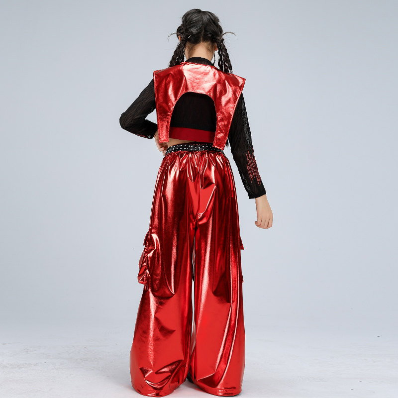女童爵士舞服装红色亮面皮裤舞蹈服套装jazz女孩走秀新年演出服酷,淘宝优惠券,粉丝福利购,淘宝优惠卷