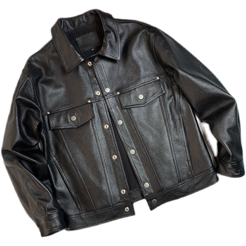 翻领真皮头层牛皮皮衣男秋冬新款短外套宽松港风加肥牛仔皮夹克潮,淘宝优惠券,粉丝福利购,淘宝优惠卷
