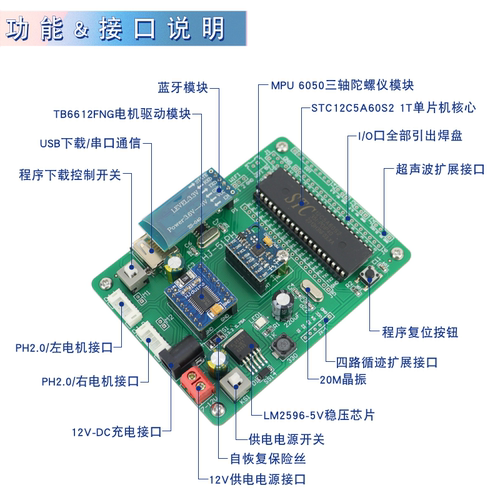 51单片机自平衡车STC12C5A60S2开源可编程两双轮智能平衡车机器人 - 图1