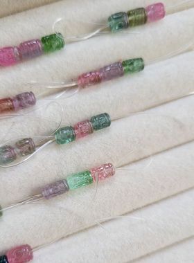 包邮天然艳丽色透体碧玺回纹珠 绿豆大小 手链搭 晶体超透