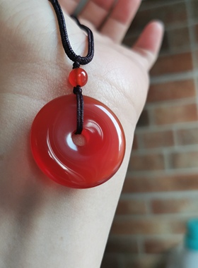 高端红玛瑙平安扣吊坠满色满肉锦红大挂坠直径30mm挂件【送绳子】