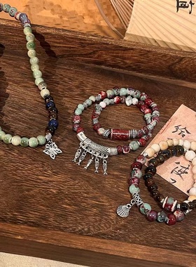 民族风双层叠戴陶瓷串珠手链女