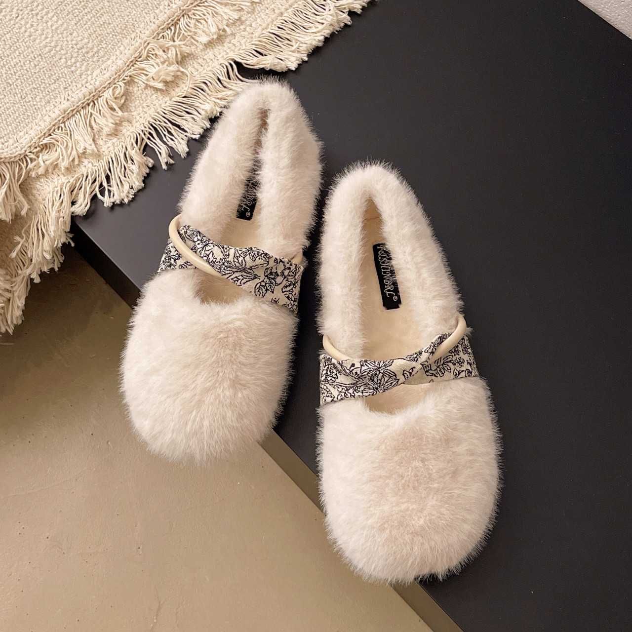 毛毛鞋女外穿平底加绒豆豆鞋一字带保暖一脚蹬懒人鞋加厚棉鞋女,淘宝优惠券,粉丝福利购,淘宝优惠卷