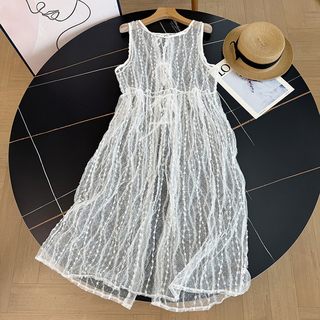 Xianqi ຕາຫນ່າງ blouses sleeveless ສໍາລັບແມ່ຍິງ layered vacation style slimming ເສື້ອ lace high-end