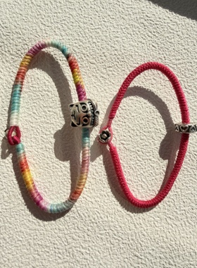 手工编织高光泰蜡金刚结手绳手链999纯银老虎头配饰手机链手搓棉