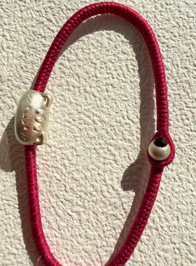 法棍猫高光泰蜡手工编织藏式手绳手链玫红色金刚结手搓棉锁骨链