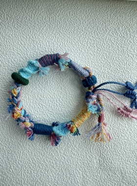 藏式手工编织手搓棉线混编手围可调节节日礼品一物一拍蓝色
