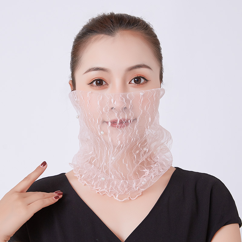 罗兰蒂旗舰店防晒面纱丝巾围脖蕾丝女士春秋薄款护颈薄款护颈套扎头发百搭面罩1