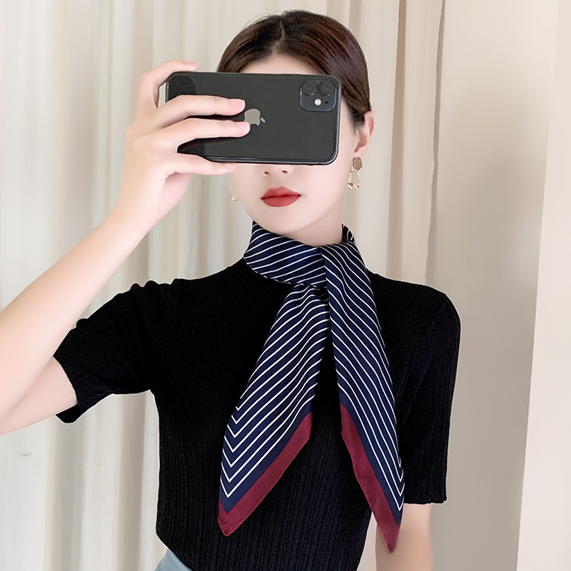 罗兰蒂旗舰店条纹丝巾小方巾女防晒百搭围脖夏季薄款围巾护颈脖套法式复古头巾3