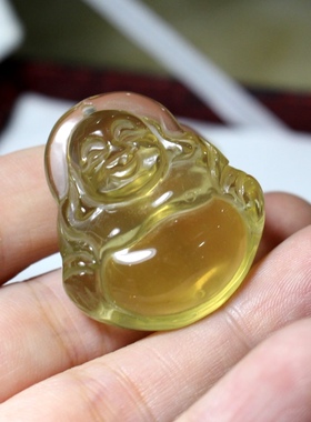 2025转运吉祥物天然巴西黄水晶弥勒佛吊坠双面笑佛项链男女礼物