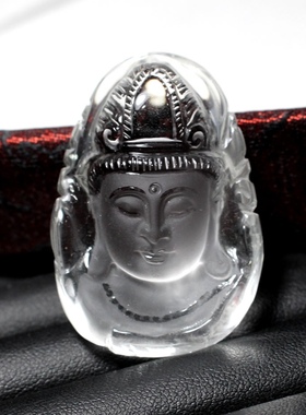 2025天然8A收藏级白水晶观音吊坠男女情侣佛头菩萨本命年挂件项链