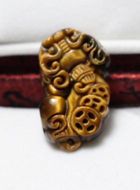 天然黄虎眼石三钱招财貔貅吊坠项链木变石挂坠虎睛石亲子男女守财