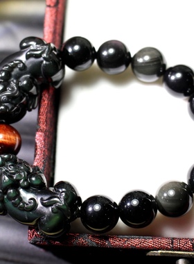 天然黑曜石貔貅手链