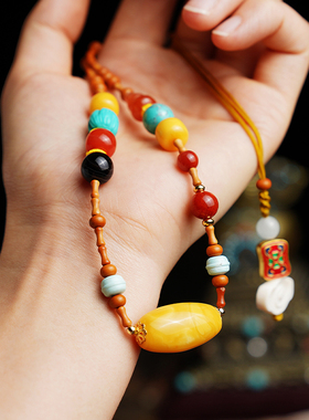 天然蜜蜡吊坠鸡油黄原石锁骨链