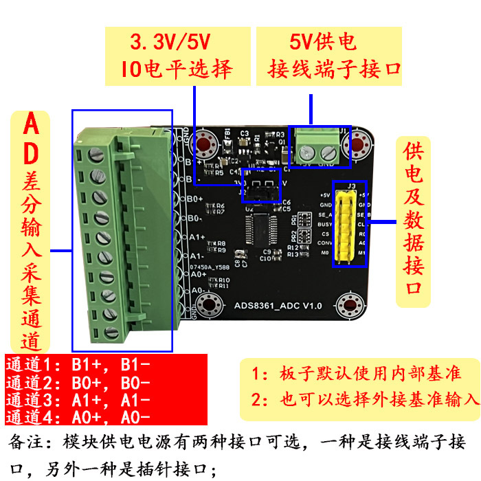 ADS8361模块 16位 500KSPS 4个全差分输入通道 ADC数据采集模块 - 图1