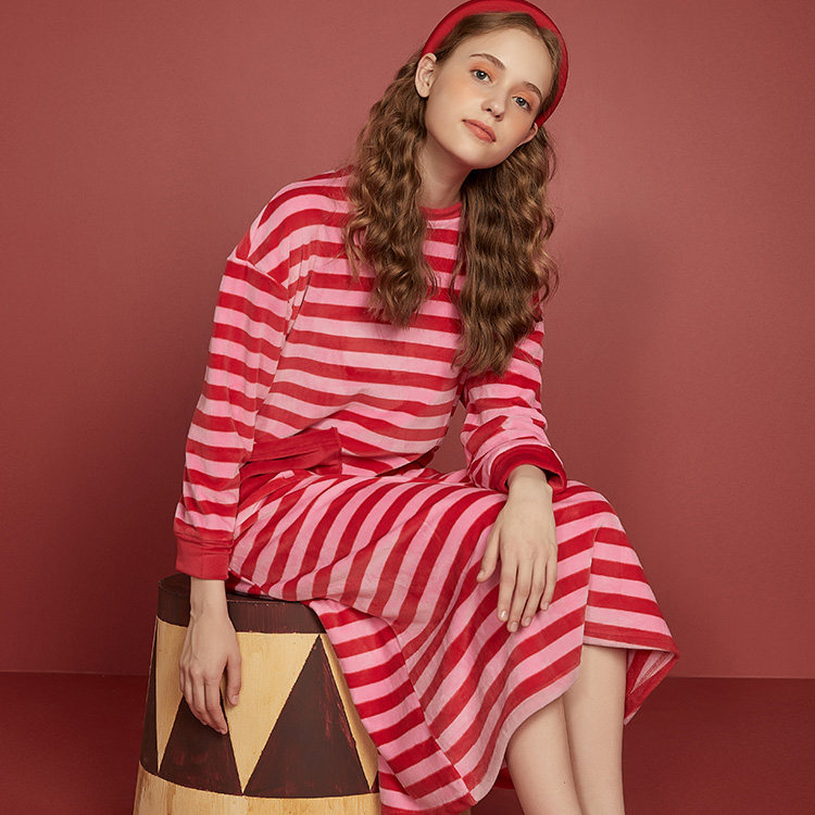 珊瑚绒秋冬季长袖中长款法兰绒睡衣 雅婷雅雯服饰睡裙