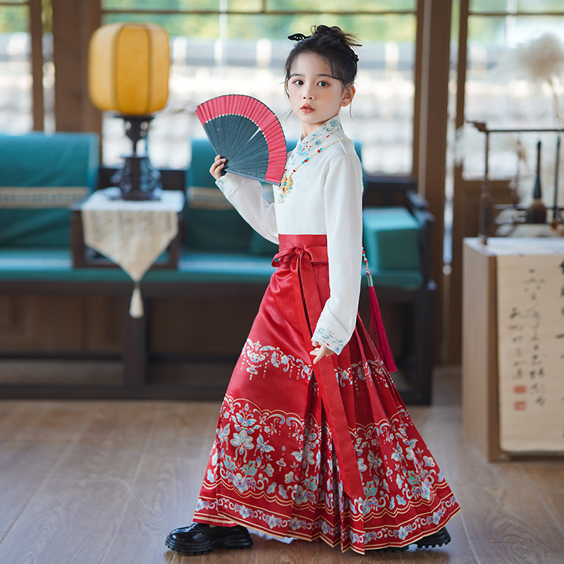 女童马面裙古装千里套装小女孩2024年汉服夏季儿童改良版明制唐装 - 图0