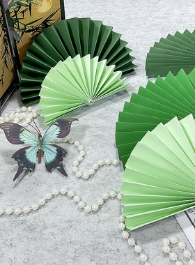 新中式蓝色绿色系扇花折扇